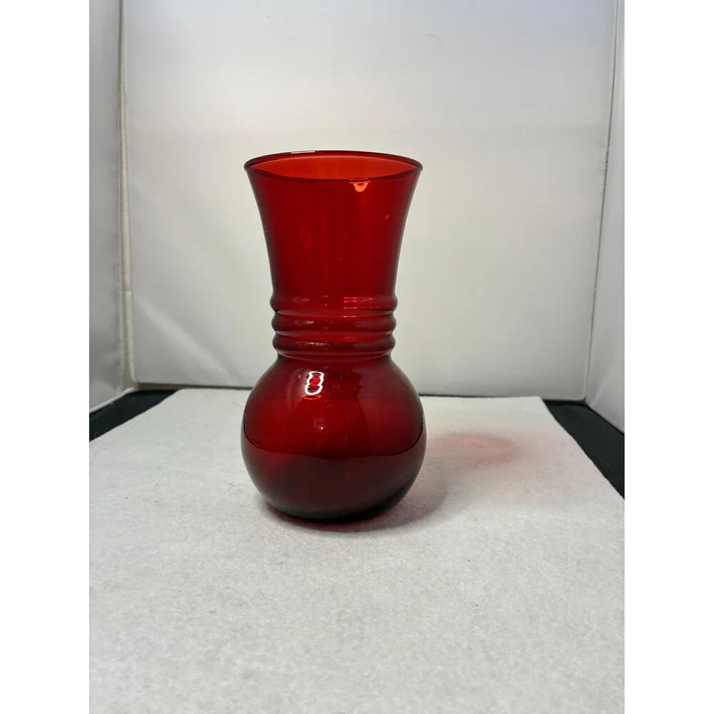 Vintage Anchor Hocking Royal Ruby Red Glass Bud Vase Mid Century Modern 6